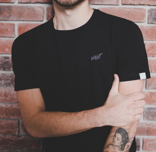 WANT - Black Embroidered Organic T-Shirt