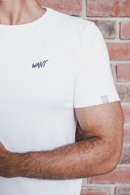 WANT - White Embroidered Organic T-Shirt